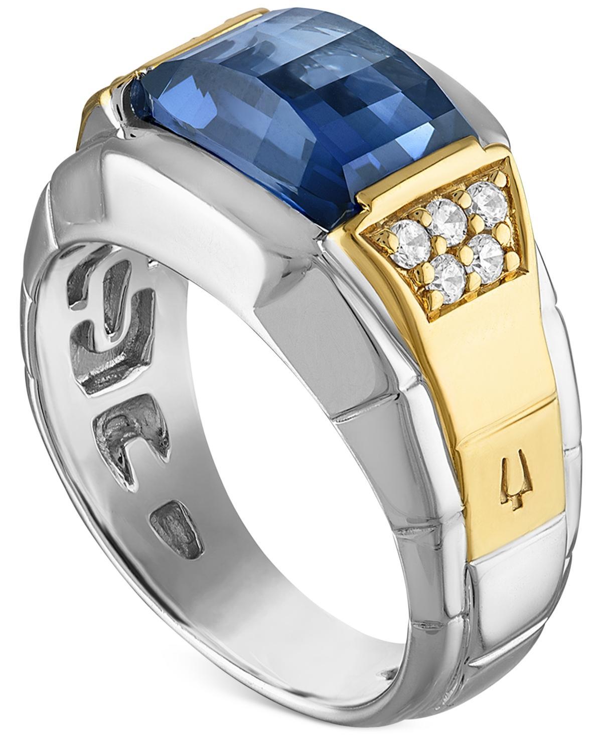 Bulova Mens Classic Lab Created Sapphire & Diamond (1/4 ct. t.w.) Ring in 14k Gold & Sterling Silver Product Image