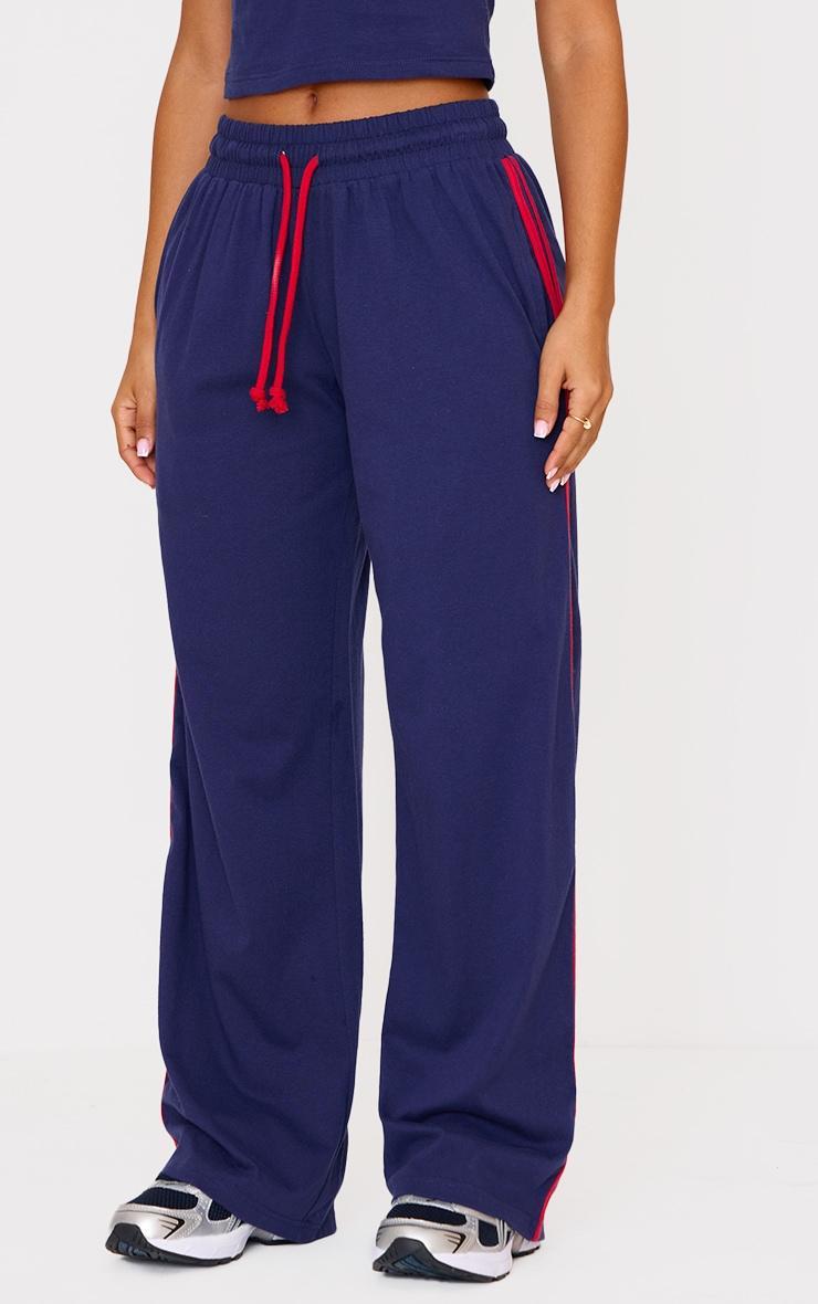 Petite Navy Stripe Detail Jersey Track Pants Product Image