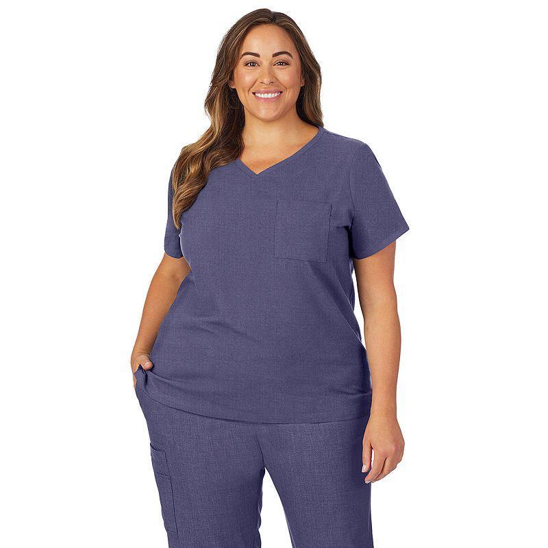 Plus Size Cuddl Duds Scrubs Classic V-Neck Top, Womens Navy Grey Product Image