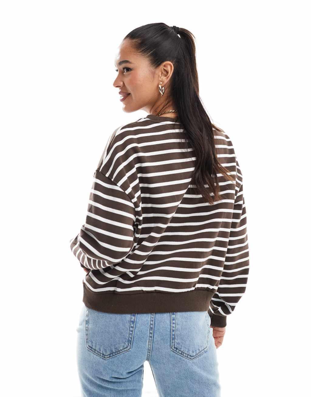 Pull&Bear oversized stripe sweater in brown and white Product Image