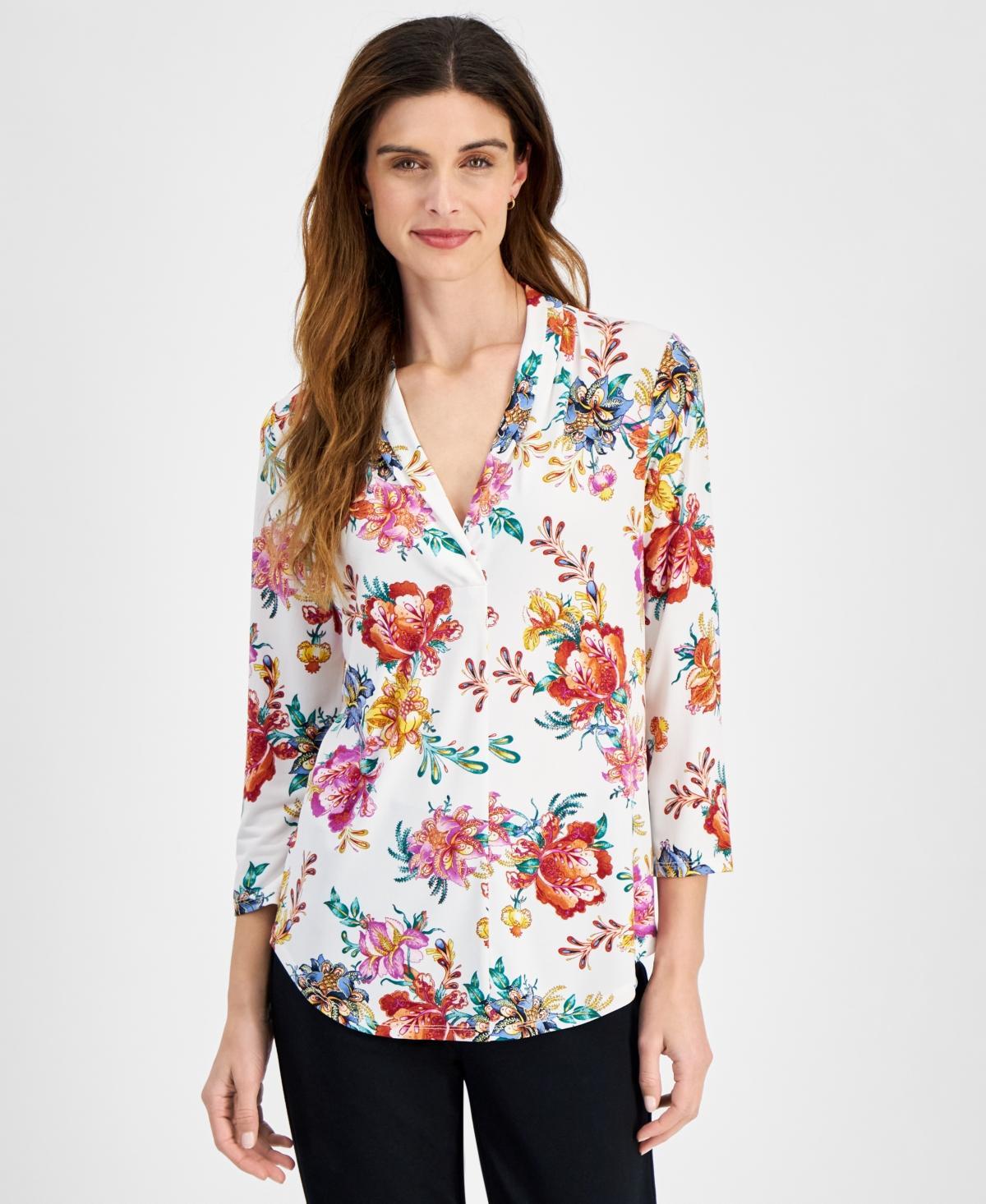 Women's Printed V-Neck Top, Created for Macy's Product Image