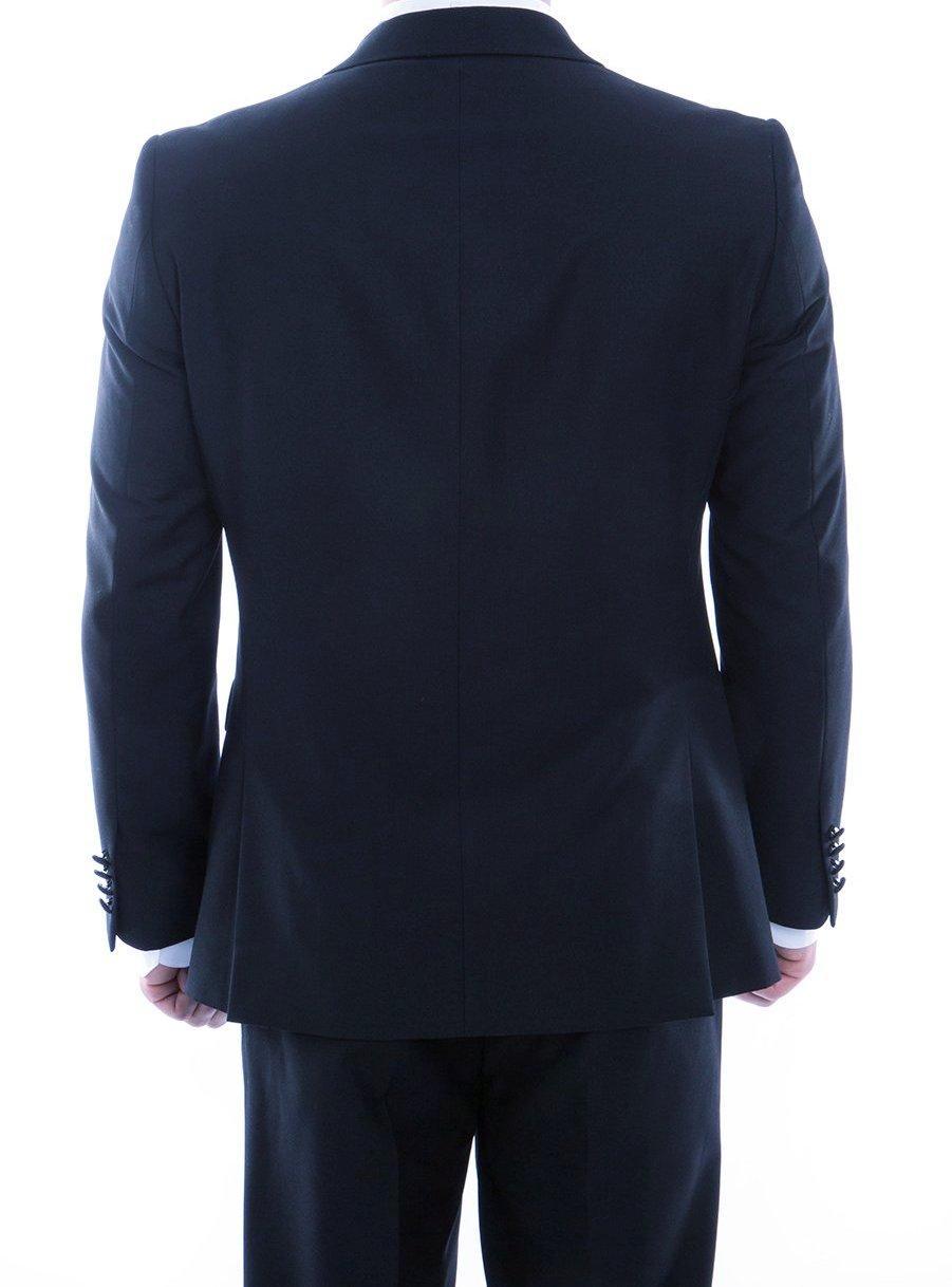 (38R, 46R, 48R) Double Breasted Slim Fit Tuxedo Navy with Black Satin Peak Lapel Product Image