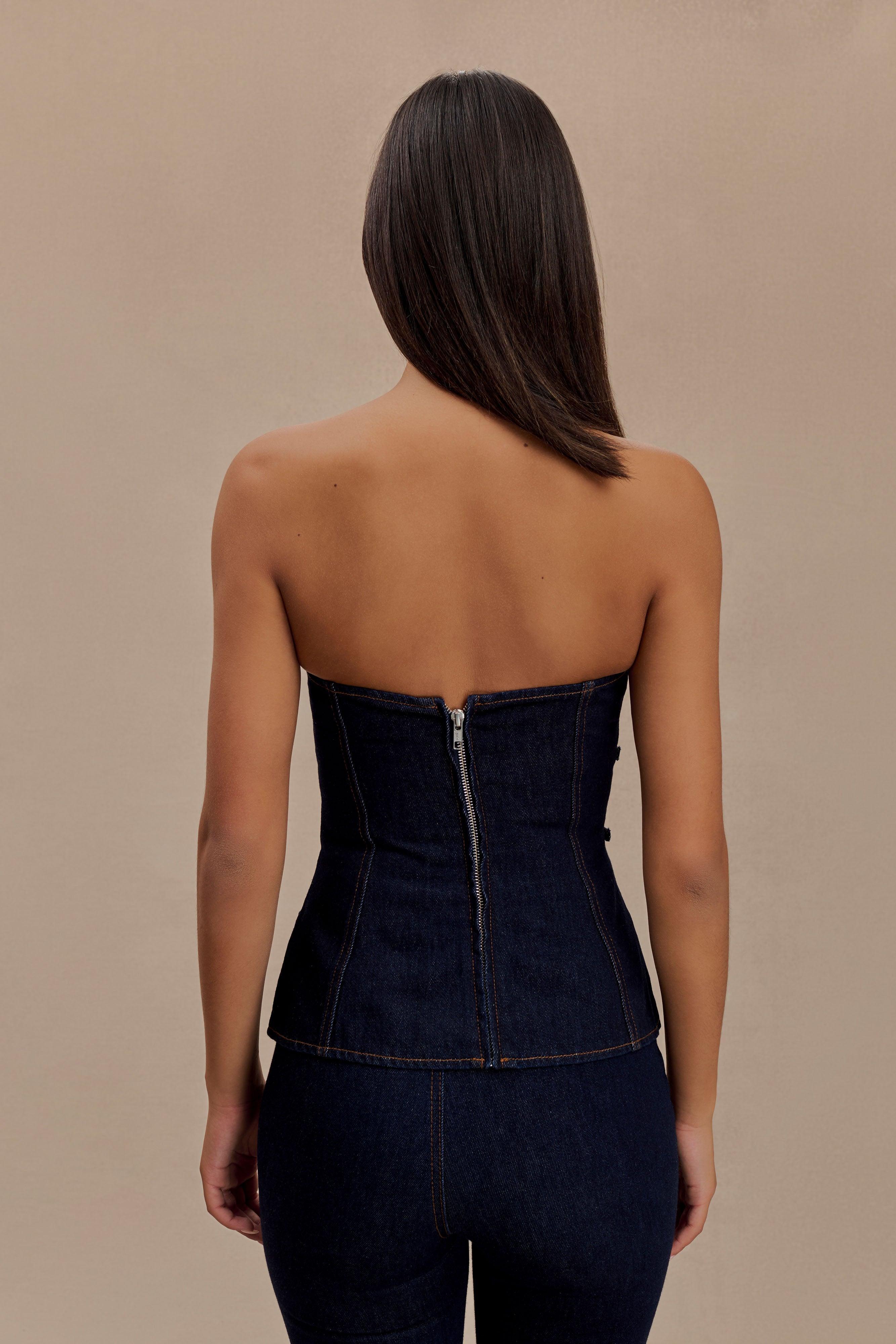 Sylas Strapless Buckle Denim Top - Indigo Blue Product Image