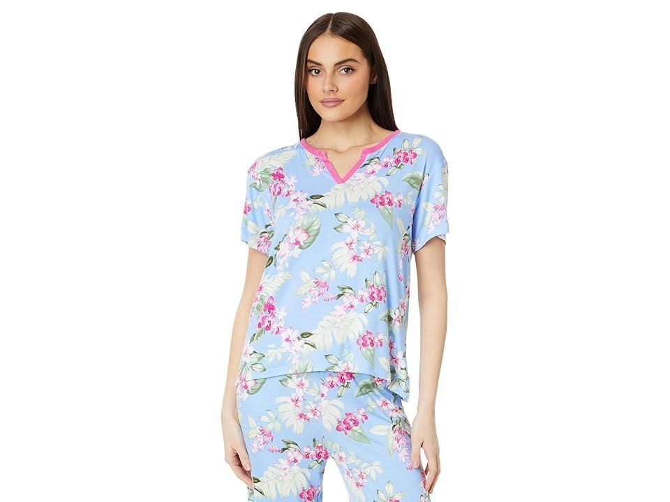 Tommy Bahama 3/4 Sleeve Crop Pants PJ Set (Blue Floral) Women's Pajama Sets Product Image