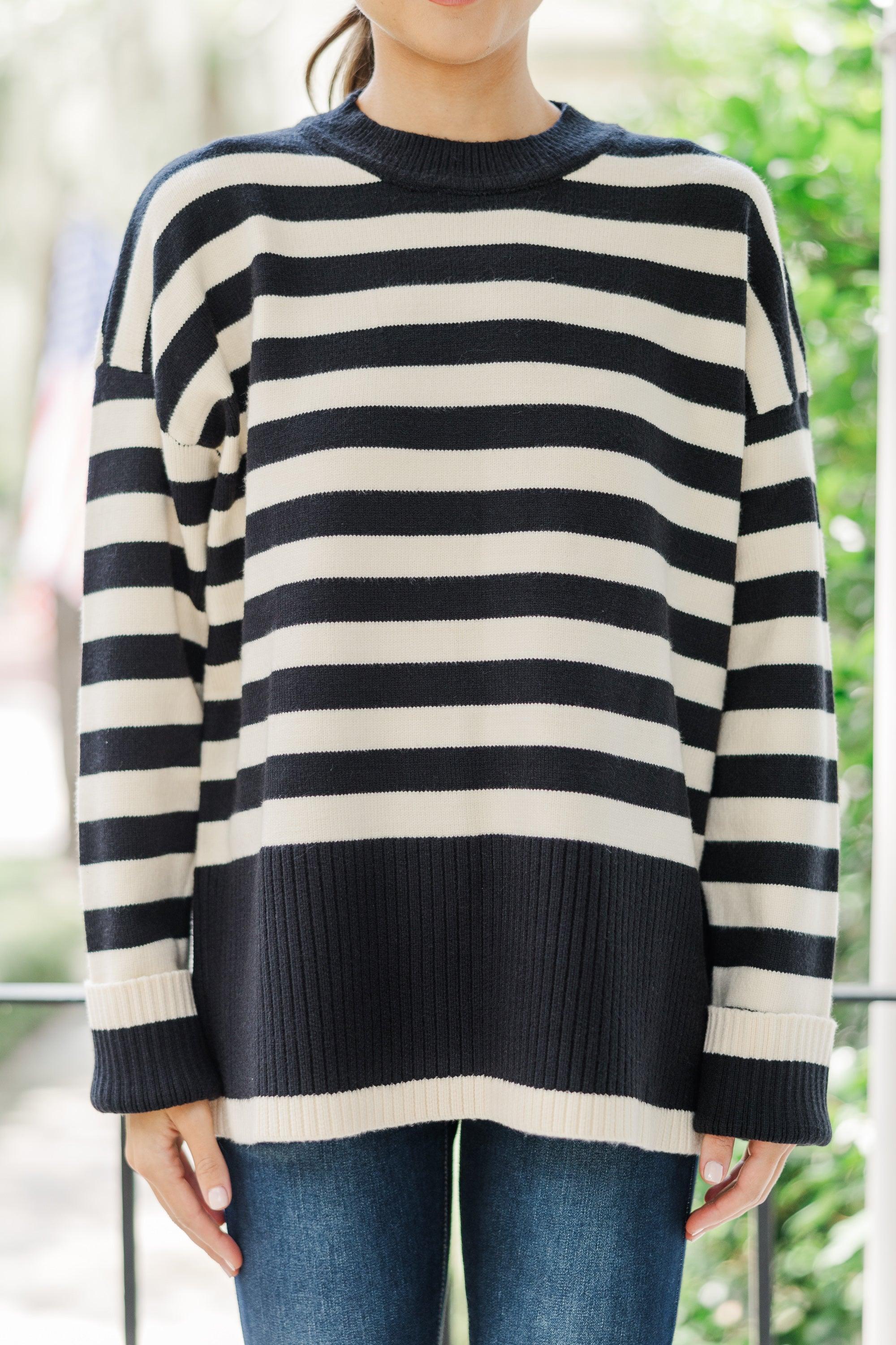 On The Way Up Black & Natural Striped Sweater Female Product Image