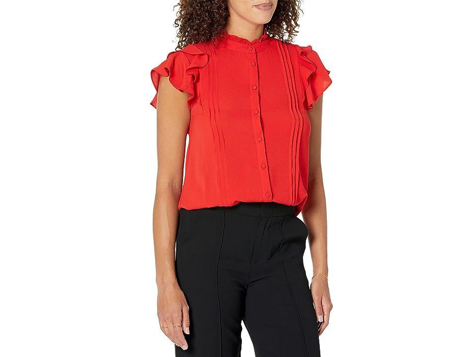 CeCe Short Sleeve Pin Tuck Ruffled Blouse (Fireball) Women's Clothing Product Image