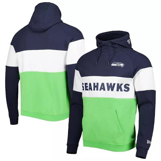 Mens New Era Neon Green/College Navy Seattle Seahawks Colorblock Current Pullover Hoodie Product Image