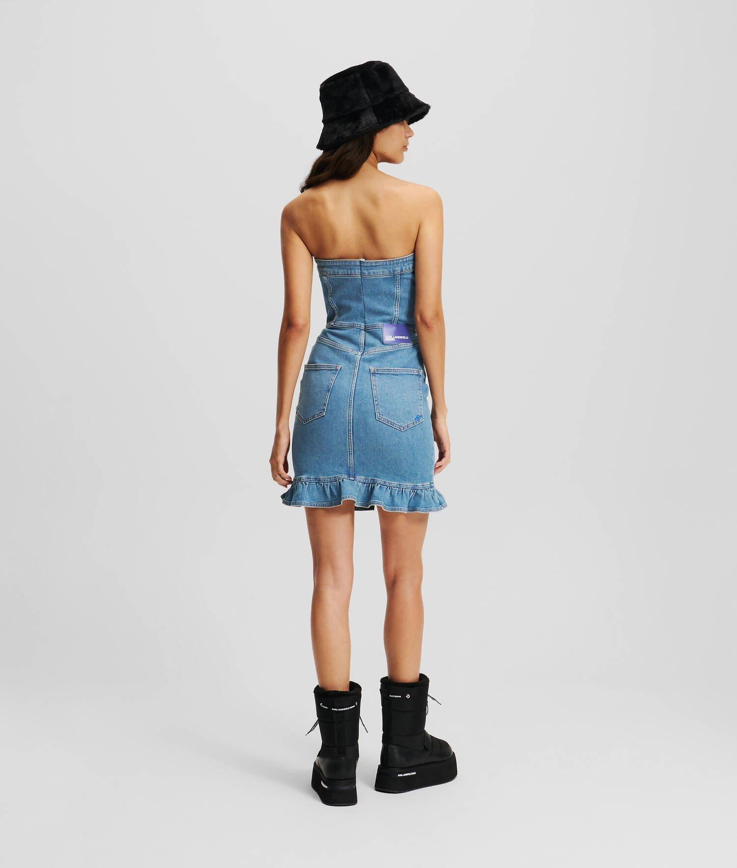 KLJ RUFFLE-HEM DENIM BANDEAU DRESS Product Image