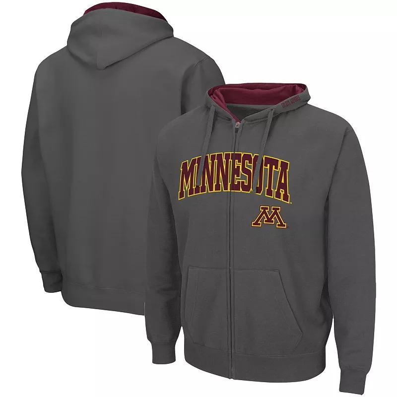 Mens Colosseum Heathered Gray Minnesota Golden Gophers Arch & Logo 3.0 Full-Zip Hoodie Product Image