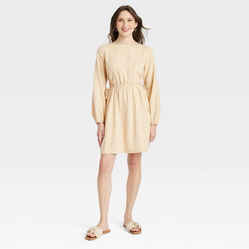 Womens Balloon Long Sleeve Mini A-Line Dress - Universal Thread Tan Product Image