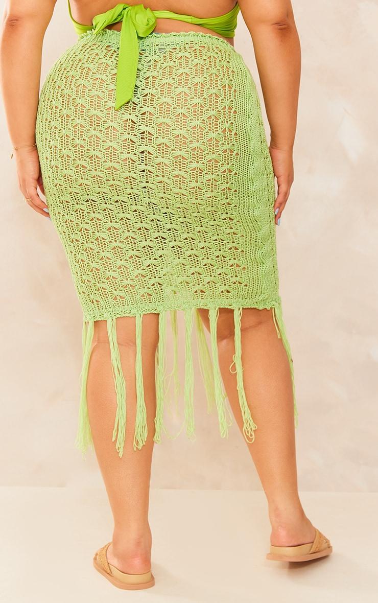 Plus Lime Knitted Tassel Maxi Skirt Product Image