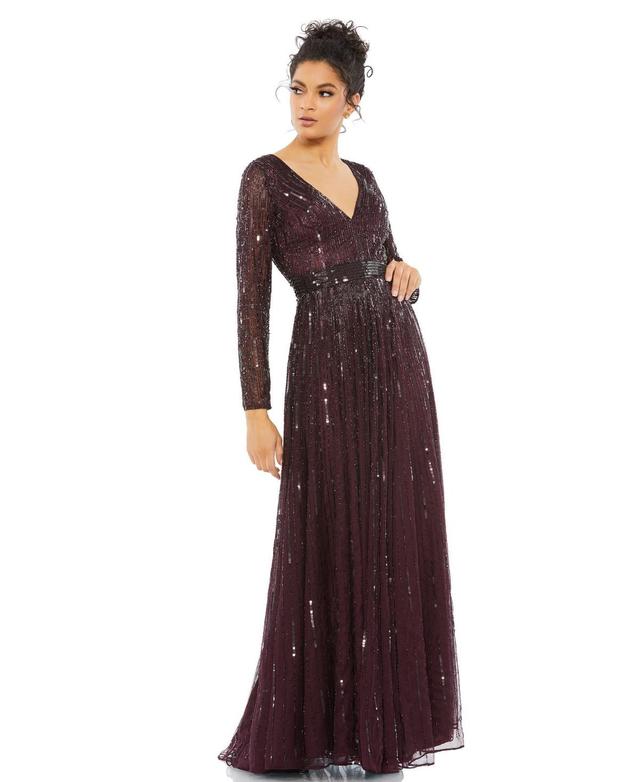 Mac Duggal Long Sleeve V-Neck Sequin A Product Image