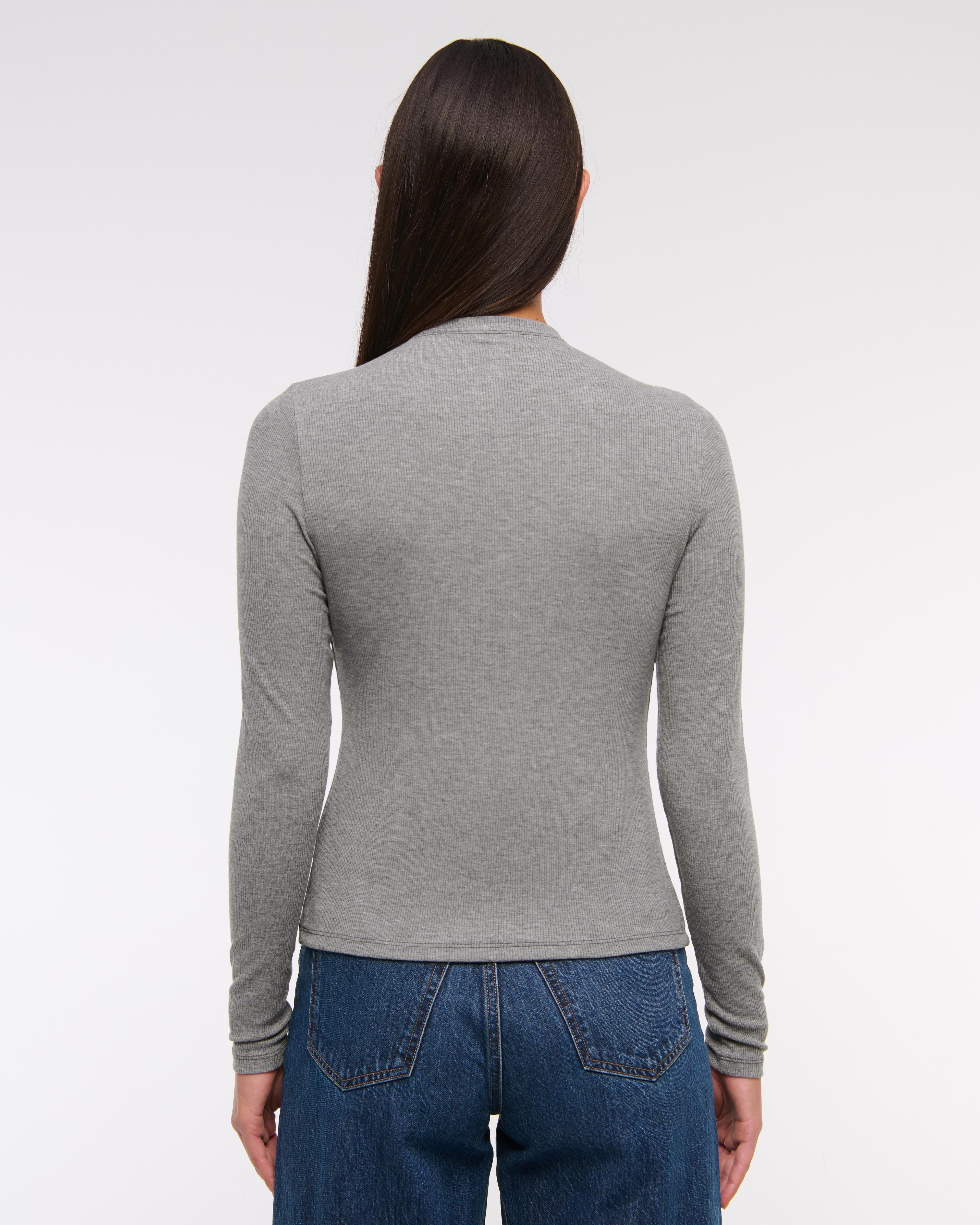 Long-Sleeve Mockneck Button-Through Top Product Image