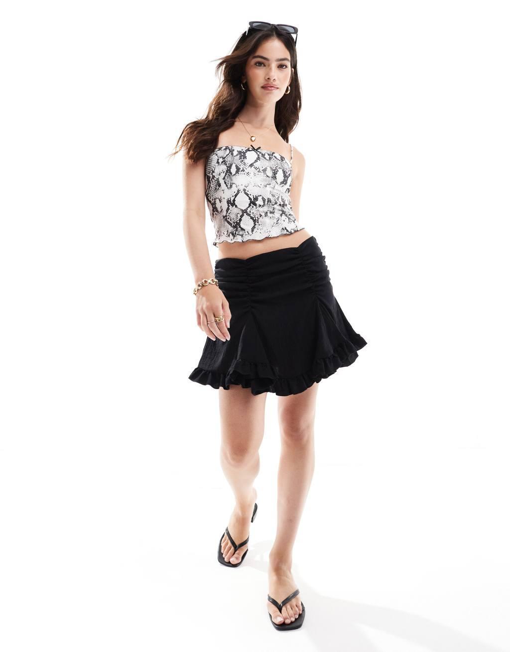 Bershka strappy straight neck cami top in snakeskin print Product Image