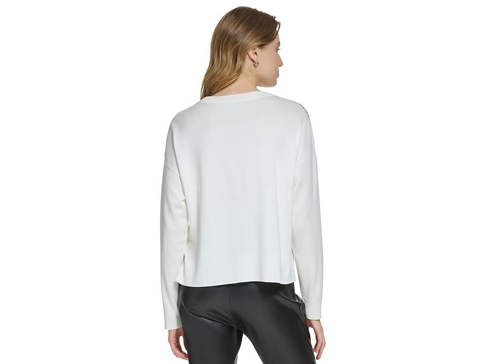 DKNY Long Sleeve Logo Tape Sweater (Ivory) Women's Clothing Product Image