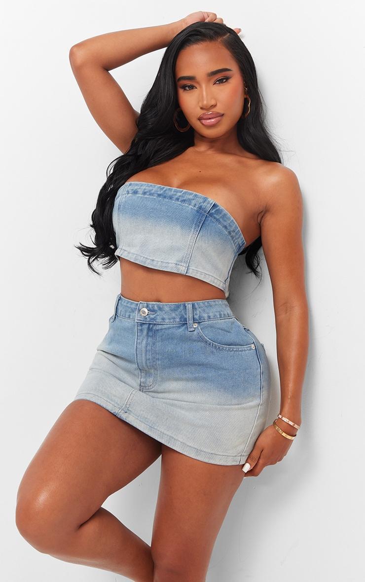 Shape Light Blue Washed Denim Bandeau Top Product Image