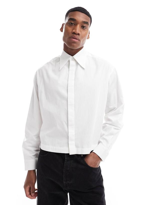 ASOS DESIGN boxy cropped 70s collar poplin shirt in white Product Image