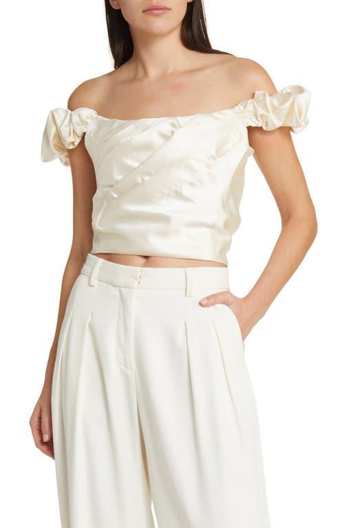 LoveShackFancy Ileana Pleated Off the Shoulder Satin Top Product Image