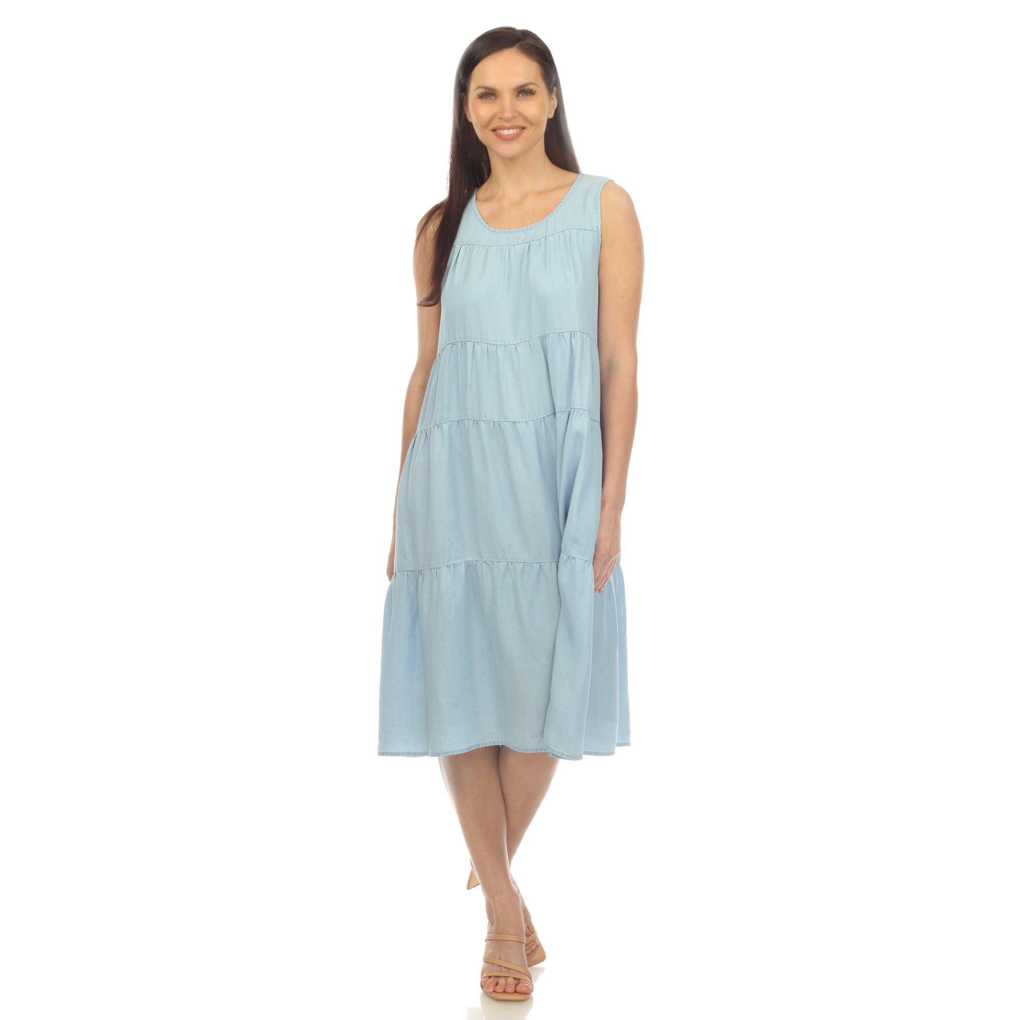 Women's Sleeveless Tiered Chambray Midi Dress Female Product Image