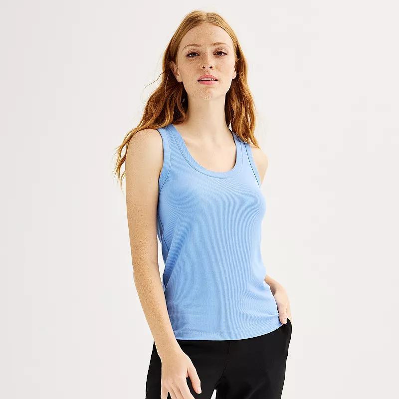 Womens Nine West Fitted Rib Tank Dark Blue Product Image