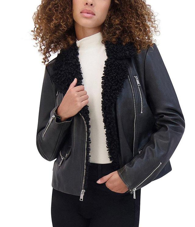 Andrew Marc Paley Faux Fur Collar Aviator Style Leather Jacket Product Image