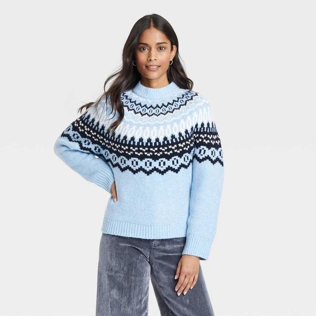 Womens Crewneck Pullover Sweater - Universal Thread Blue Fairisle M Product Image