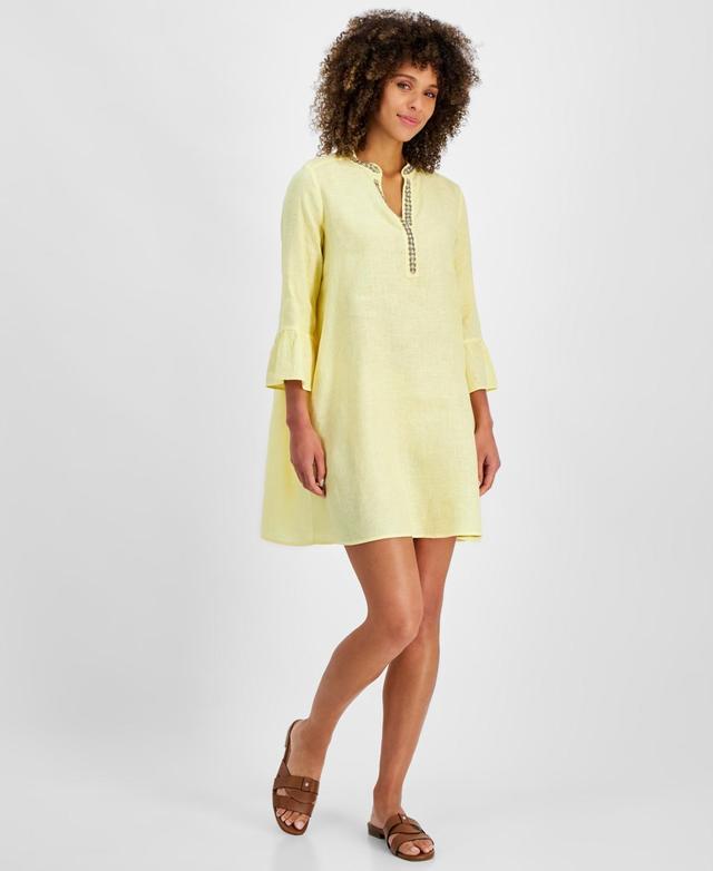 Charter Club Womens Linen Embellished Split-Neck Mini Dress, Created for Macys Product Image