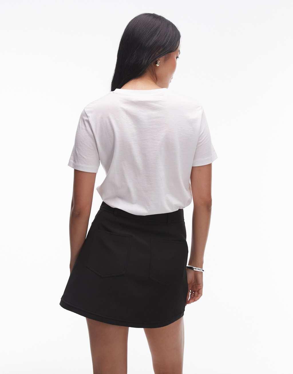 Topshop wrap tailored mini skirt in black Product Image