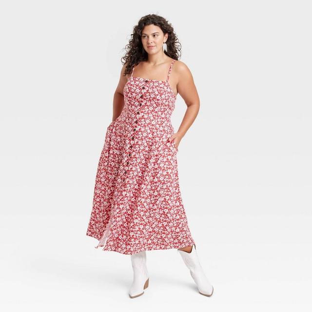 Womens Button-Front Midi Sundress - Universal Thread Red Floral 2X Product Image