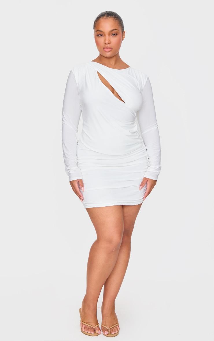 Premium White Double Layer Extreme Plunge Drape Bodycon Dress Product Image