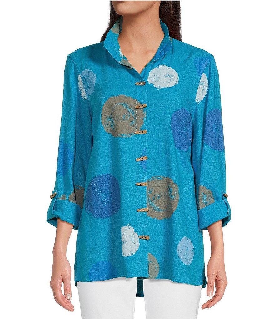 Ali Miles Printed Woven Collar Neck 3/4 Sleeve Button Front Tunic Product Image