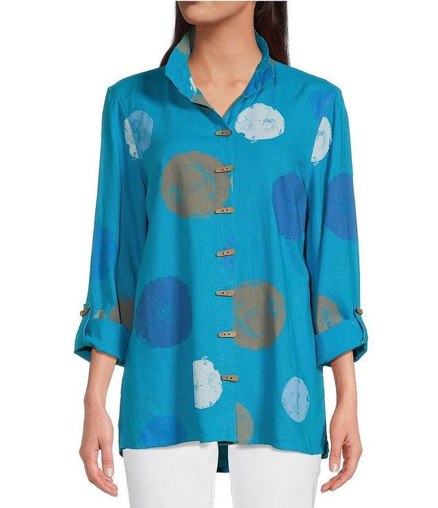 Ali Miles Printed Woven Collar Neck 3/4 Sleeve Button Front Tunic Product Image