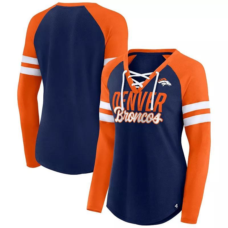 Womens Fanatics Branded /Orange Denver Broncos True to Form Raglan Lace-Up V-Neck Long Sleeve T-Shirt Blue Product Image