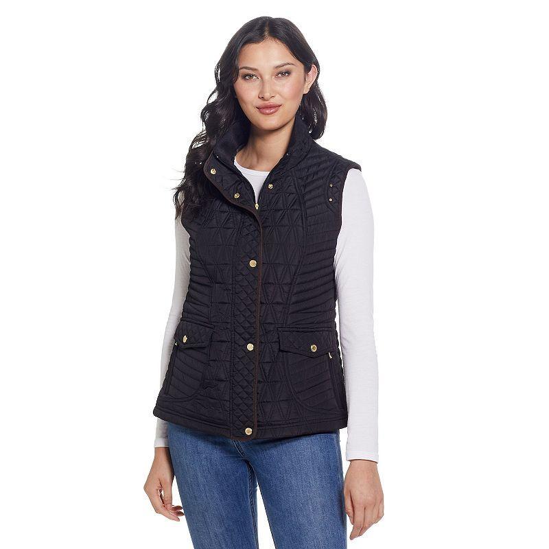 Plus Size Weathercast Faux Suede Trim Quilted Vest, Womens Product Image