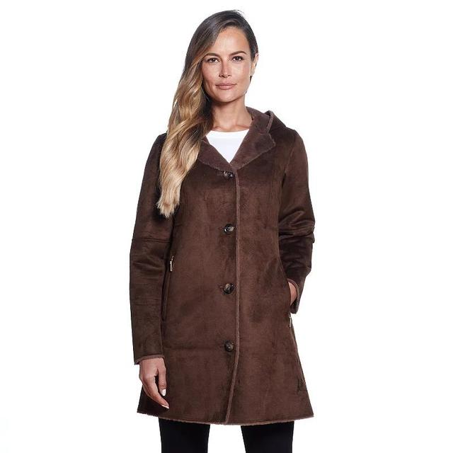 Womens Gallery Hooded Faux-Suede Coat Brown Product Image