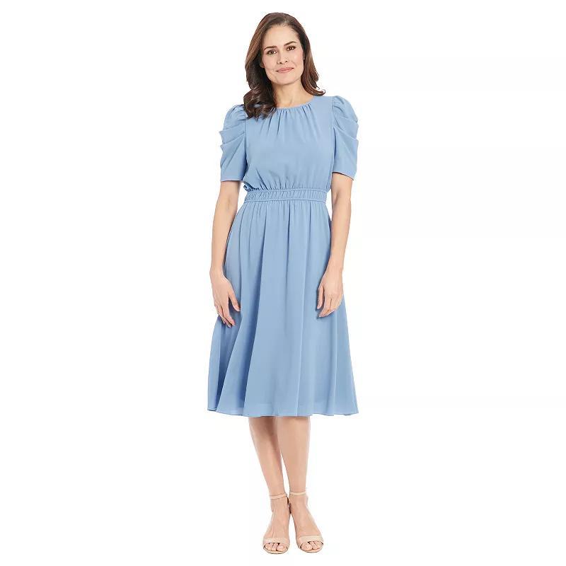 Womens London Times Ruched Sleeve and Elastic Waistband Midi Dress Product Image