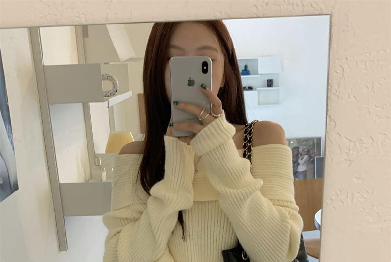 Off-Shoulder Ribbed Sweater Product Image