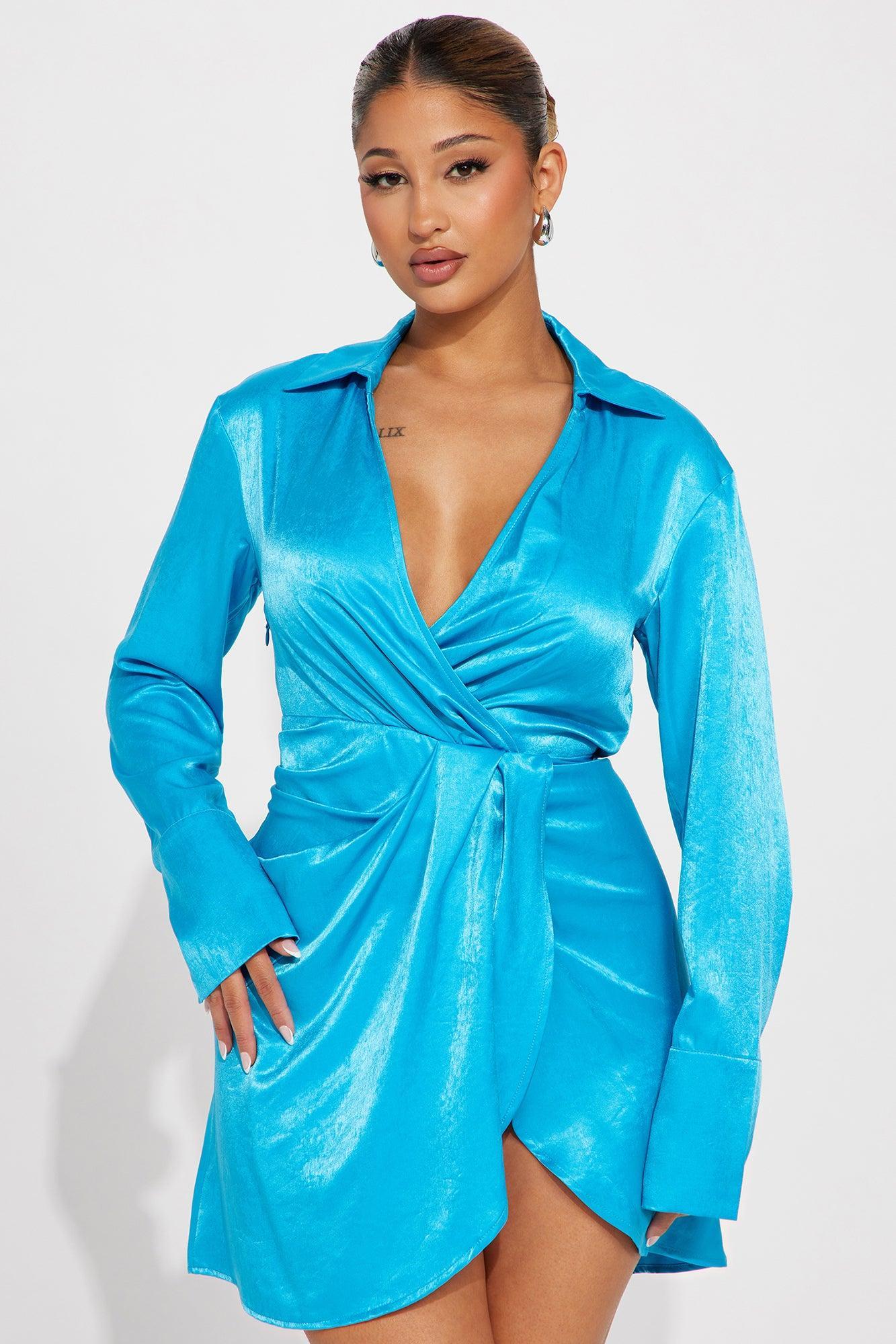 Luna Satin Mini Dress - Blue Product Image