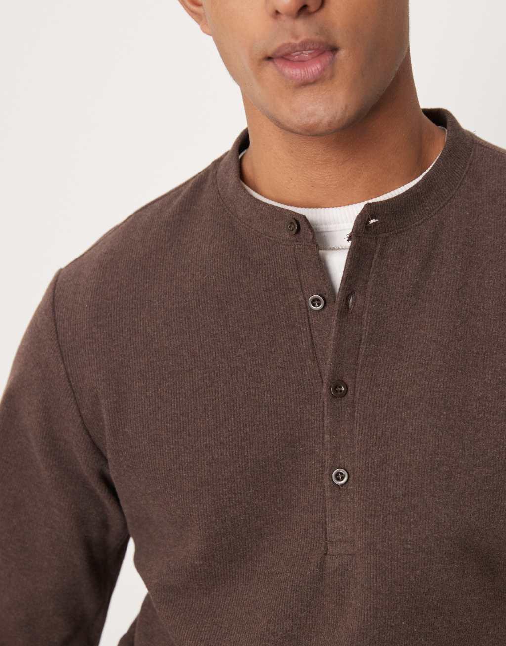 ASOS DESIGN boxy heavyweight rib henley sweater in dark brown Product Image