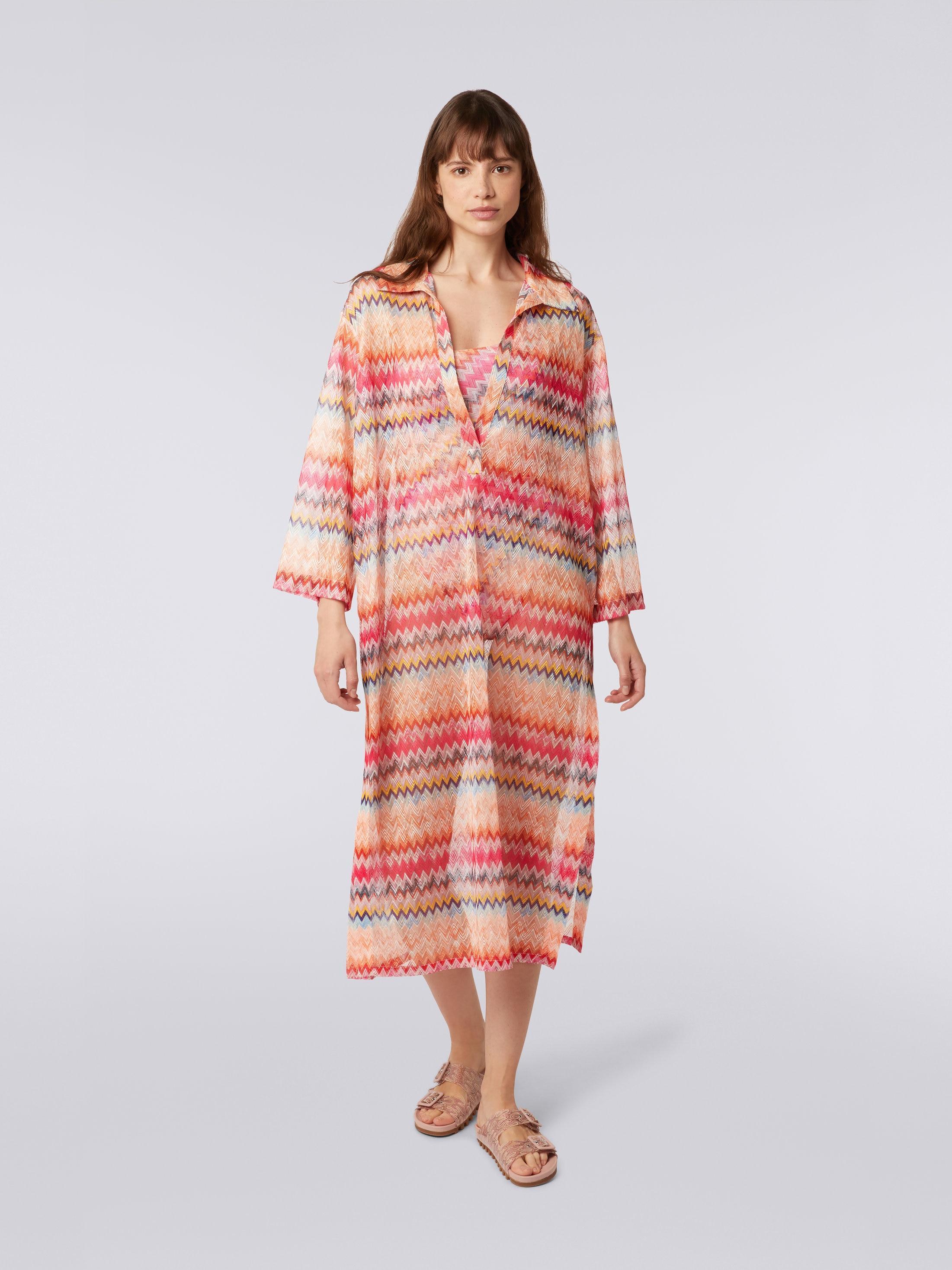 Long-sleeved long chevron viscose tulle cover up Product Image