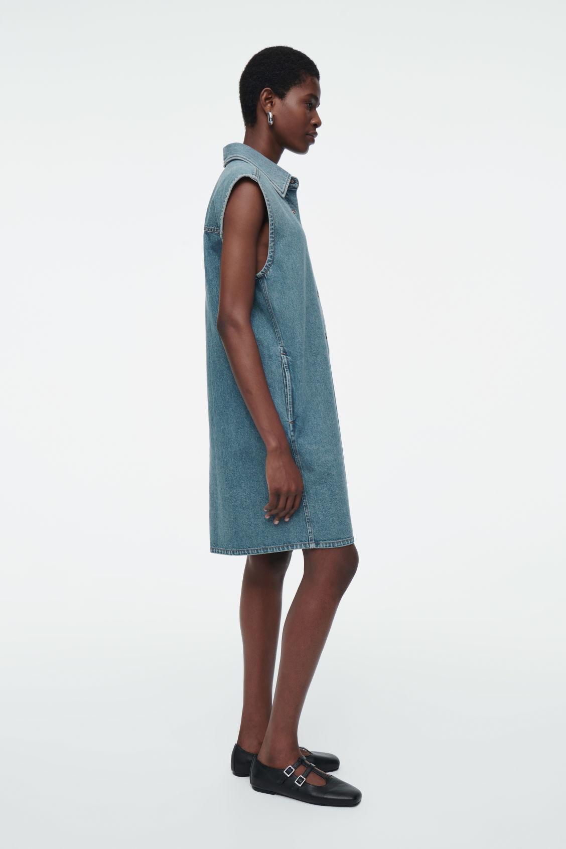 SLEEVELESS DENIM MINI SHIRT DRESS Product Image