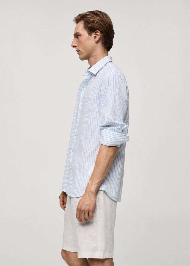 MANGO MAN - Regular-fit striped cotton-linen shirt whiteMen Product Image