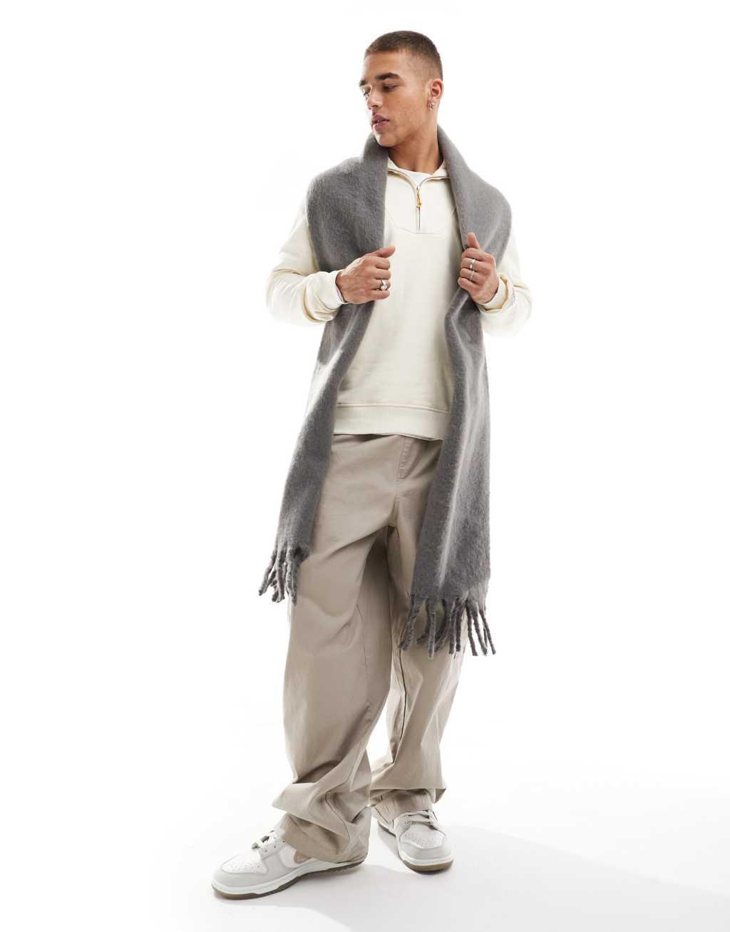 ASOS DESIGN fluffy blanket scarf in gray Product Image