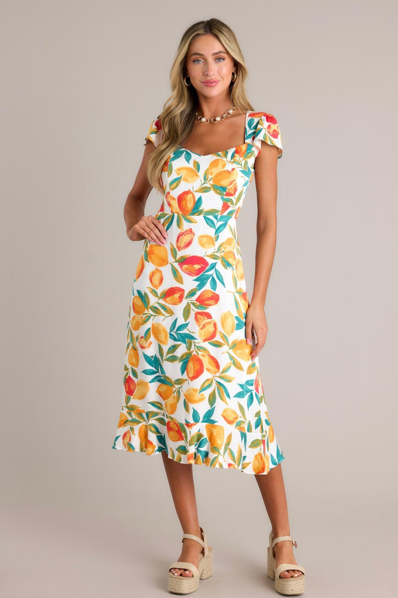 Sunshine & Bliss Ivory Multi Citrus Print Midi Dress Product Image