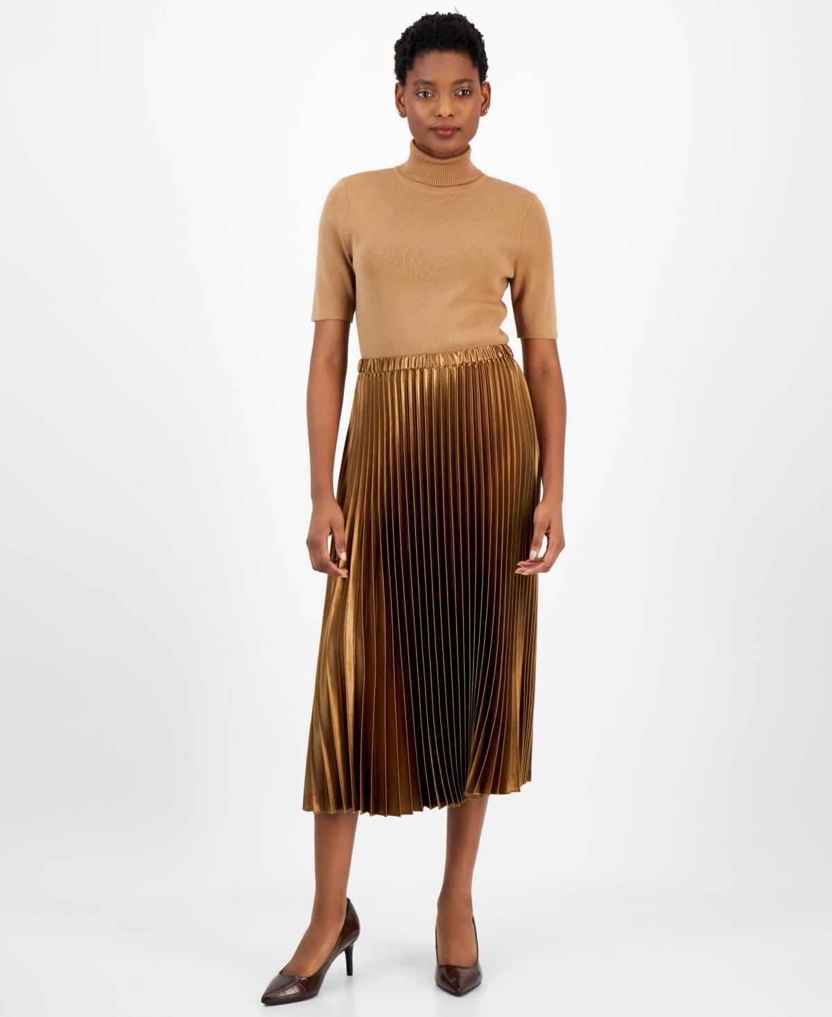 Anne Klein Womens Satin Pleated Pull-On Skirt Product Image