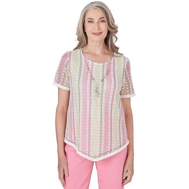 Womens Alfred Dunner Vertical Striped Top with Necklace Product Image