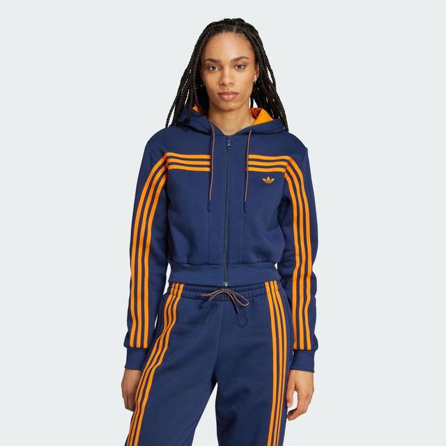 adidas 70s Short Full Zip Fleece Hoodie Night Indigo XS Womens Product Image