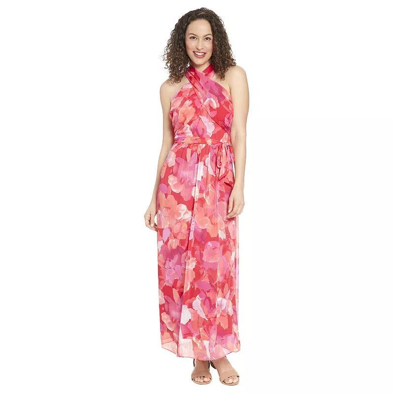 Womens London Times Floral Wrap Halter Maxi Dress Product Image