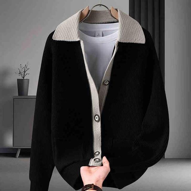 Lapel Collar Contrast Trim Button Down Cardigan Product Image