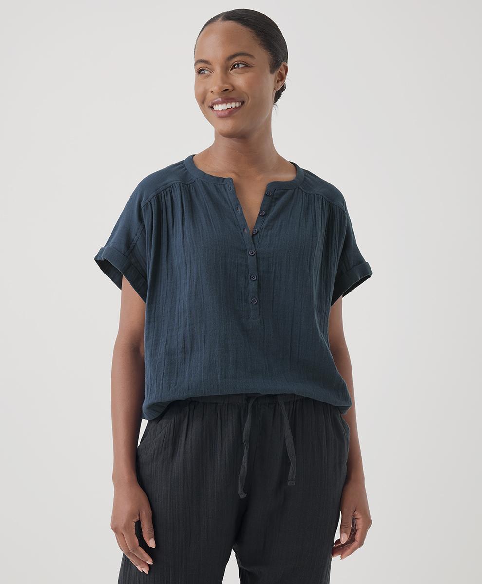 Womens Coastal Double Gauze Short Sleeve Popover M Product Image